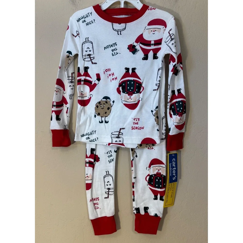 Carter's Pajama Set Unisex Kids 3T Santa Christmas Cookies Snug Fit 2pc‎ NEW